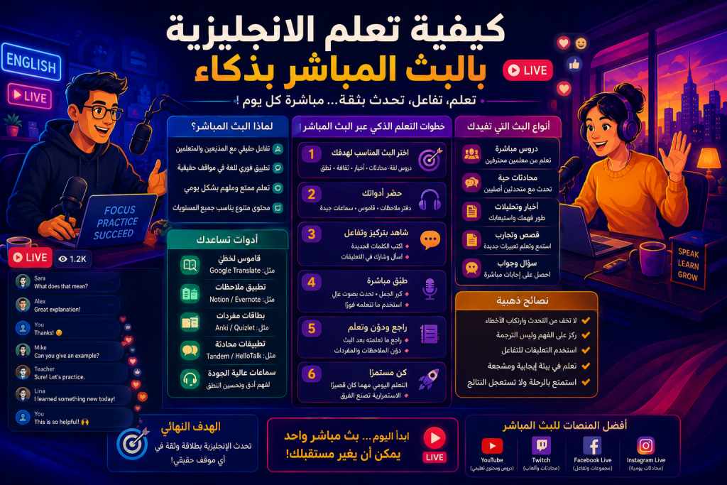 كيفية تعلم الانجليزية بالبث المباشر بذكاء