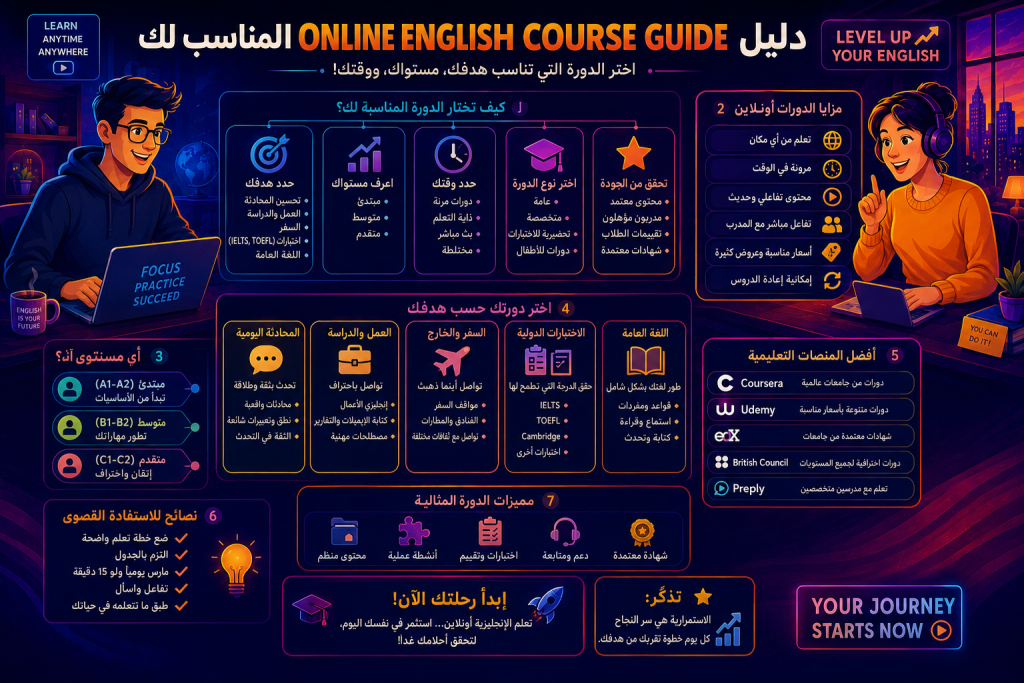 دليل online English course guide المناسب لك