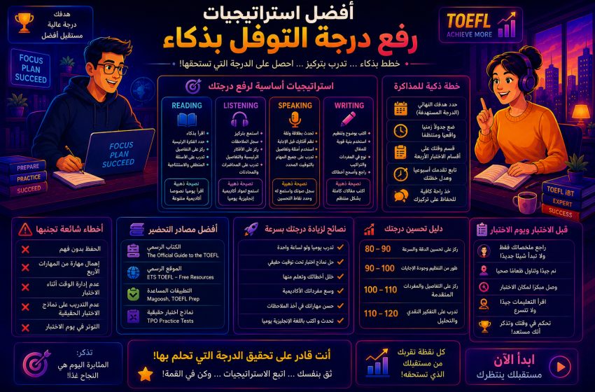 أفضل استراتيجيات رفع درجة التوفل بذكاء