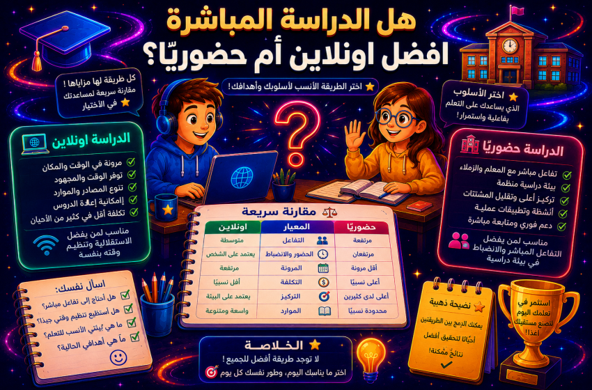 هل الدراسة المباشرة افضل اونلاين أم حضوريًا؟