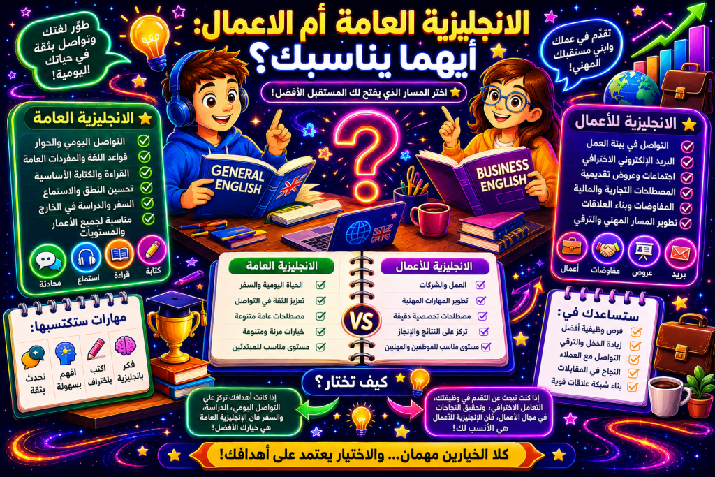 الانجليزية العامة ام الاعمال: أيهما يناسبك؟